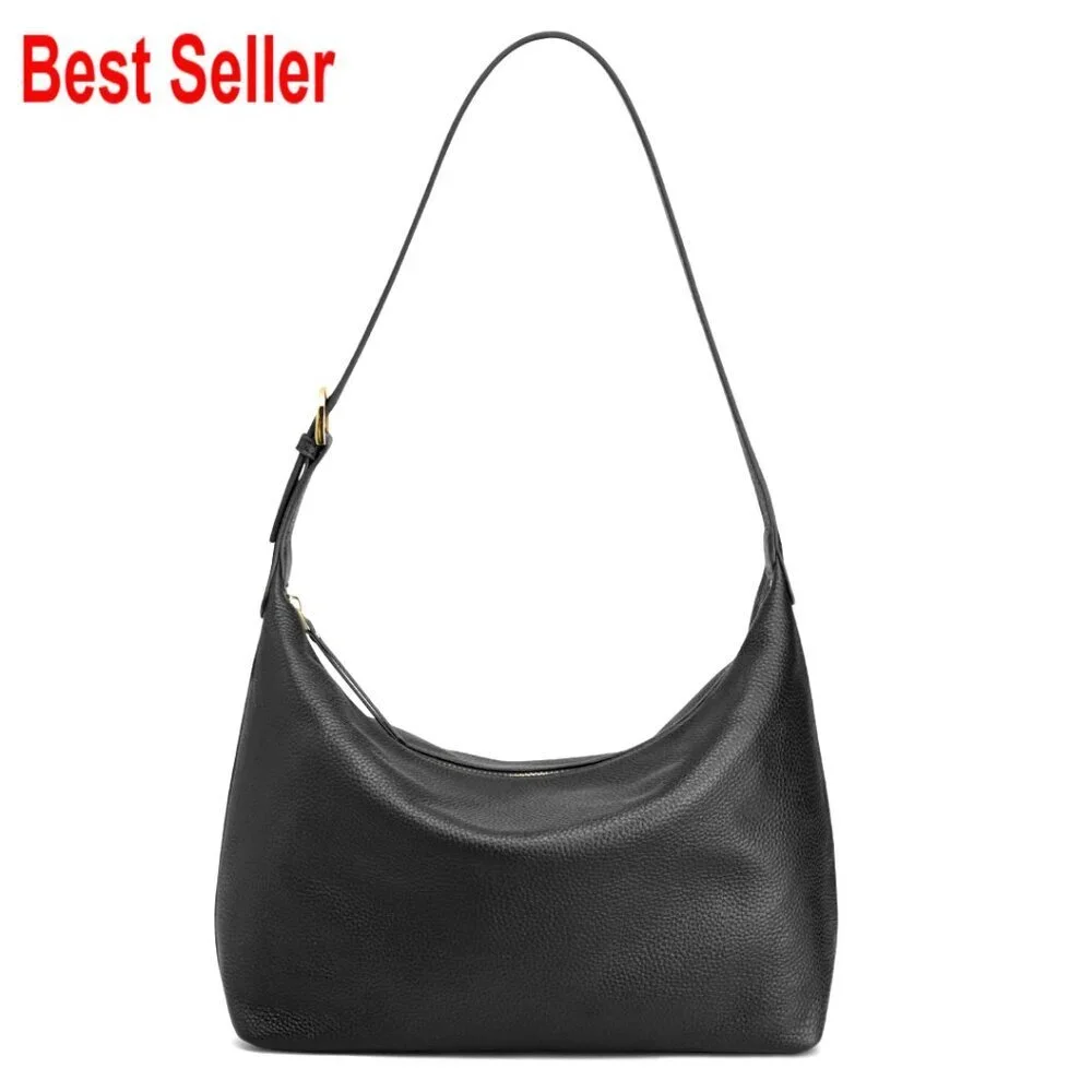 Soft Genuine Leather Hobo Bag with Detachable Crossbody Strap